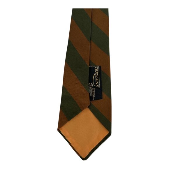 Vintage 1960s Terylene Striped Necktie Green & Orange Diagonal 53” x 3” – Englan - Picture 4 of 5